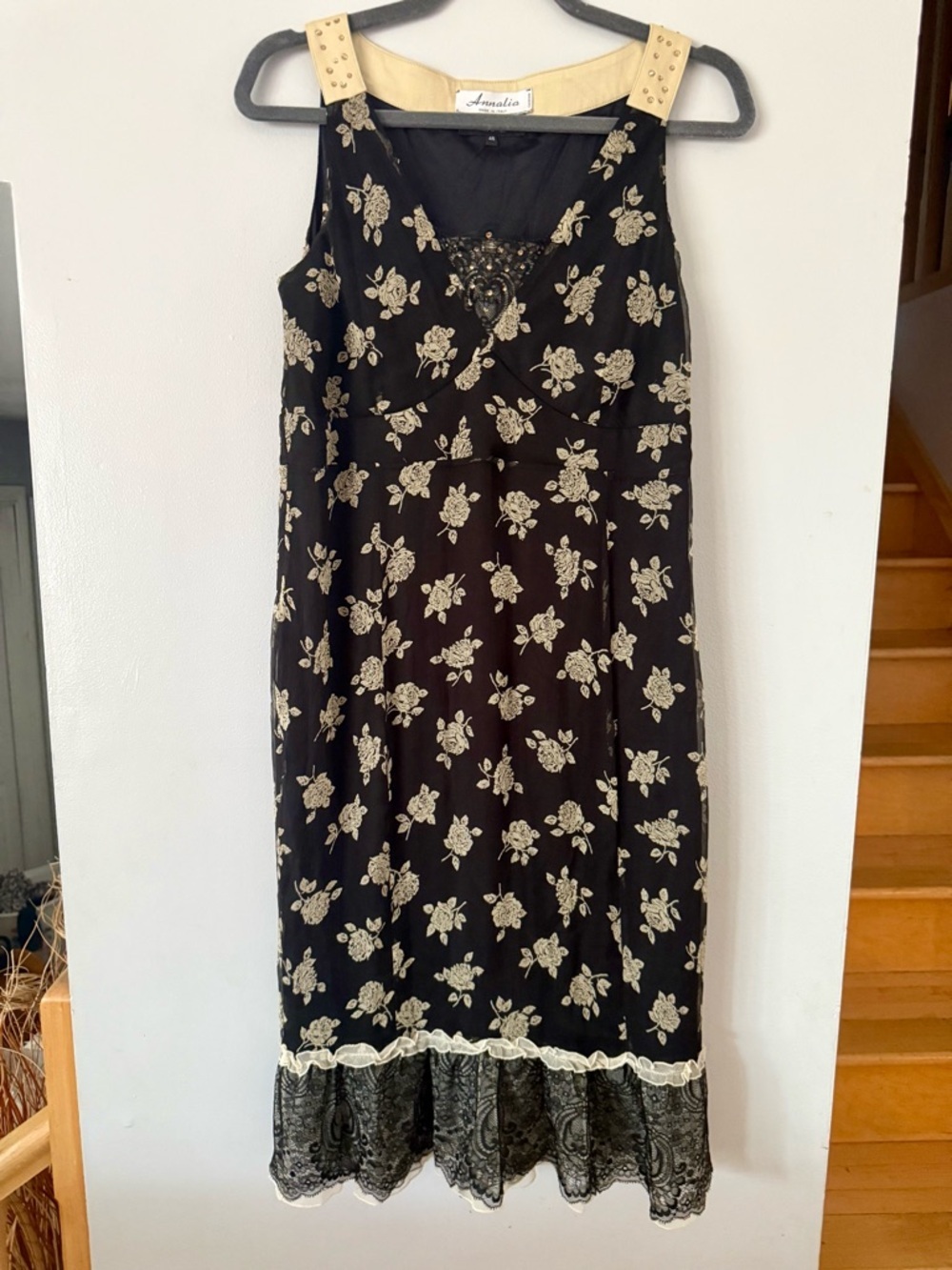 EUC VTG 100% SILK Annalio Floral Lace Midi Dress – Made in Italy – 90s Romantic